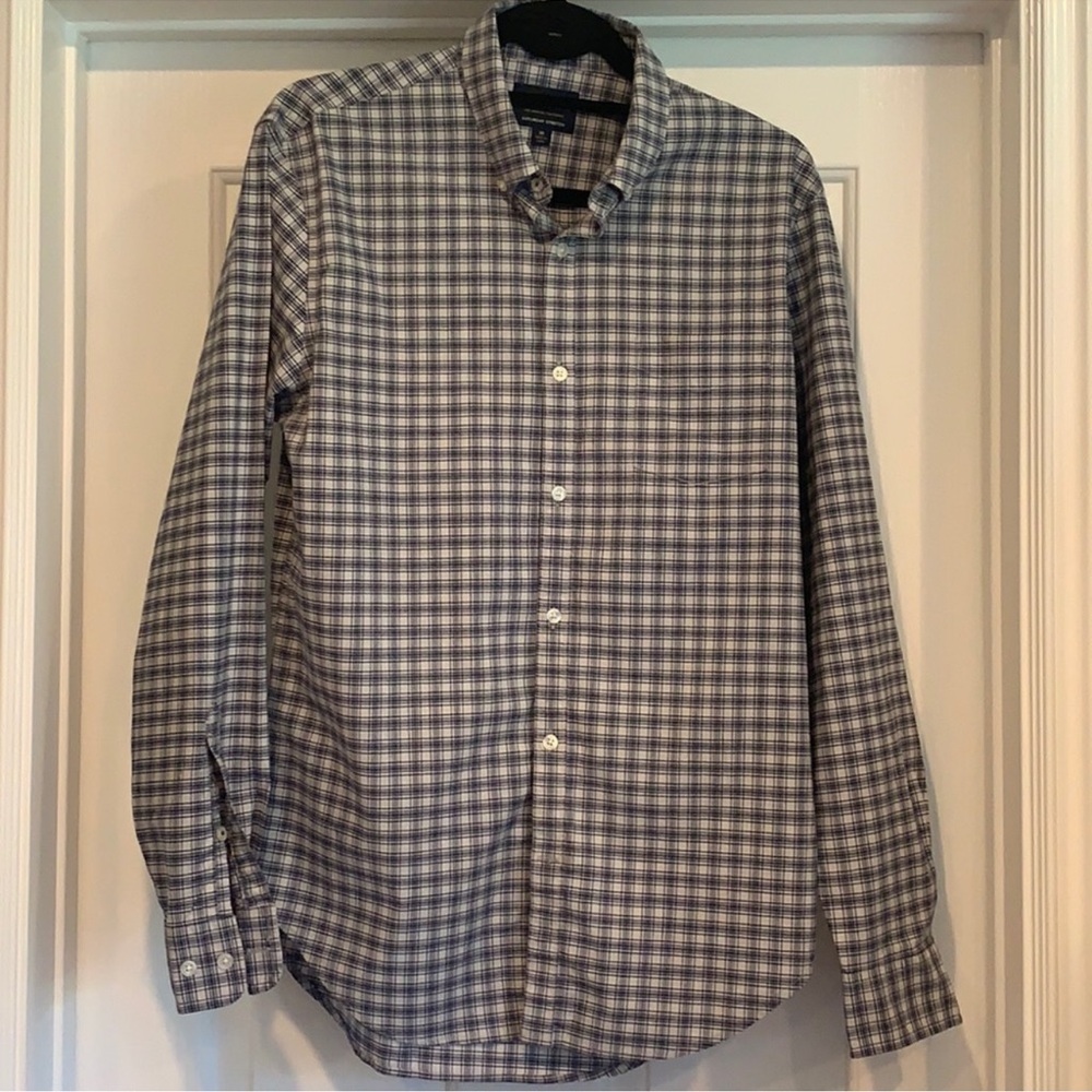 Lucky Brand Classic Fit Blue and White Plaid Casual Button Down Shirt M